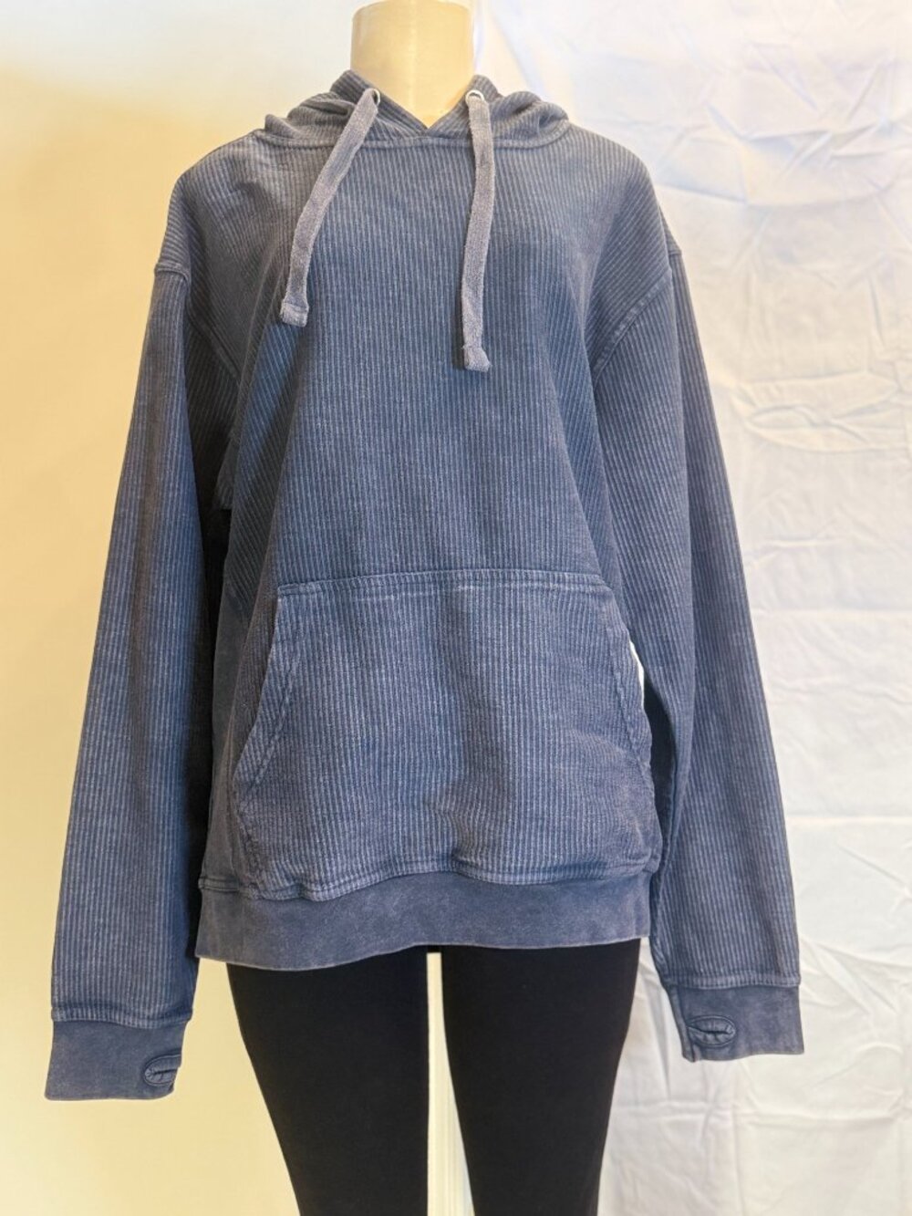 Royce Burn Washed Blue Hooded Comfy Cord Top Women's M New With Tags, blemished